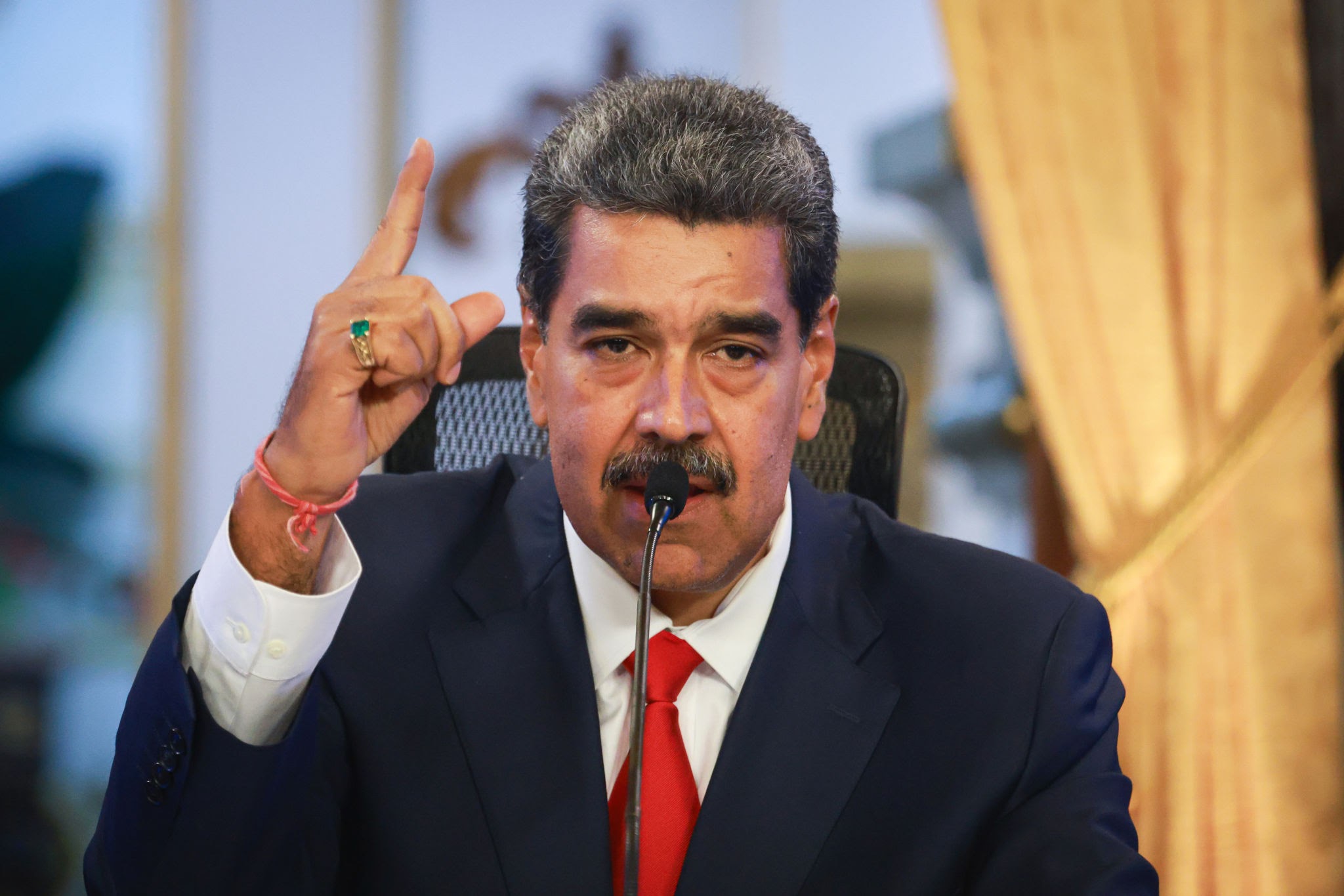 CARACAS, VENEZUELA - AUGUST 2: President Nicolas Maduro speaks during a press conference after testifying before the electoral chamber at the main headquarters of the Supreme Court of Justice (TSJ)  on August 2, 2024 at the Miraflores presidential palace in Caracas, Venezuela. Nicolas Maduro was declared as winner of the 2024 presidential election by the National Electoral Council while opposition leader Maria Corina Machado and candidate Edmundo Gonzalez claimed that the final result was not what Venezuelans decided during the election. Maduro requested the Supreme Tribunal of Justice to investigate the election to confirm his victory. (Photo by Jesus Vargas/Getty Images)
