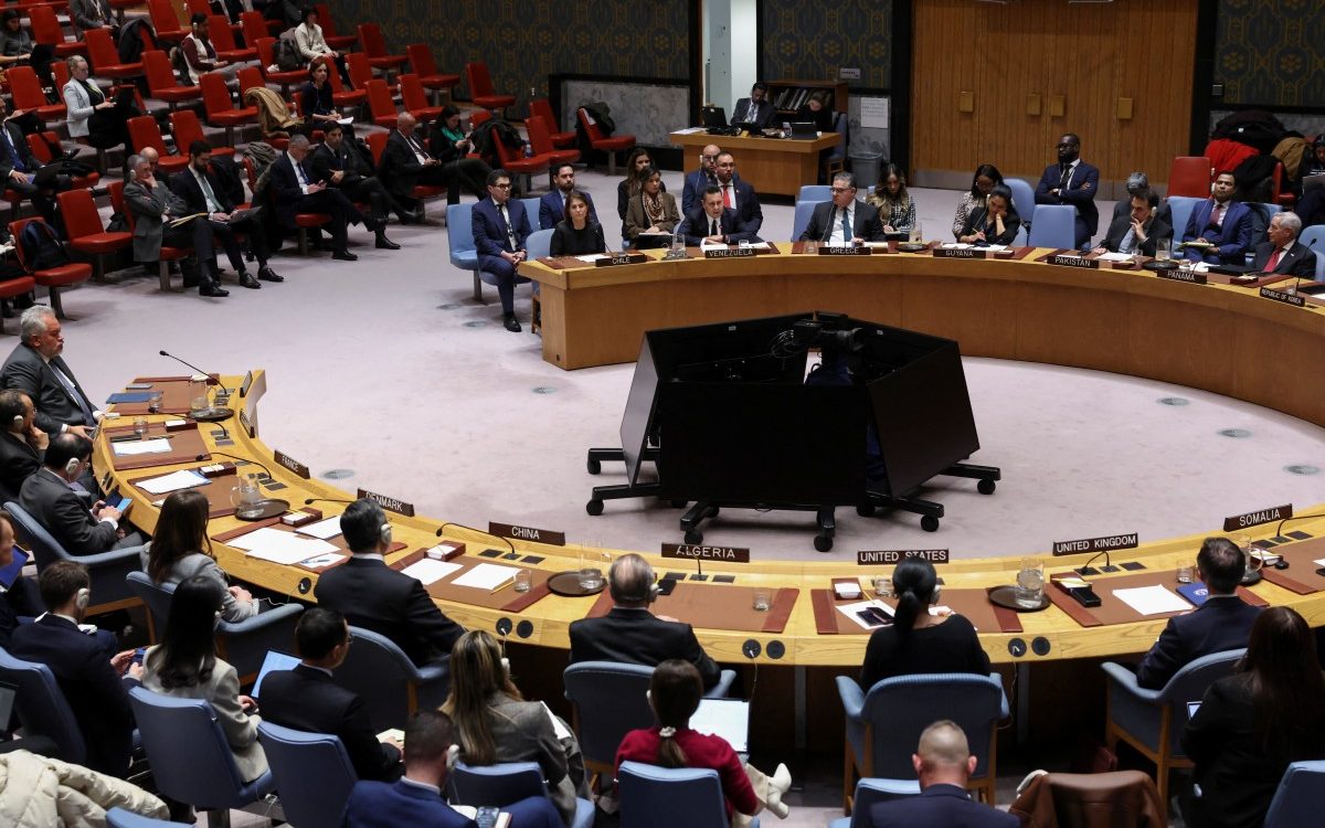 Venezuela's ambassador to the UN Samuel Moncada (C, R) speaks during a United Nations Security Council meeting on U.S. Military Actions against Venezuela, at United Nations headquarters on December 23, 2025 in New York. (Photo by ANGELA WEISS / AFP)